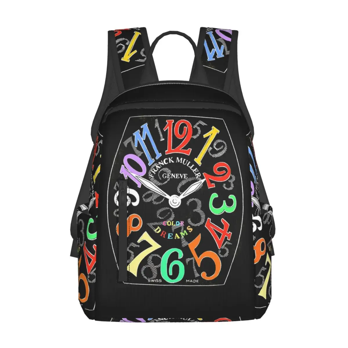 Franck Muller Color Dreams Mochila con esfera de reloj dibujada a mano, mochila de gran capacidad, mochila escolar, bolsos de hombro para hombres y mujeres