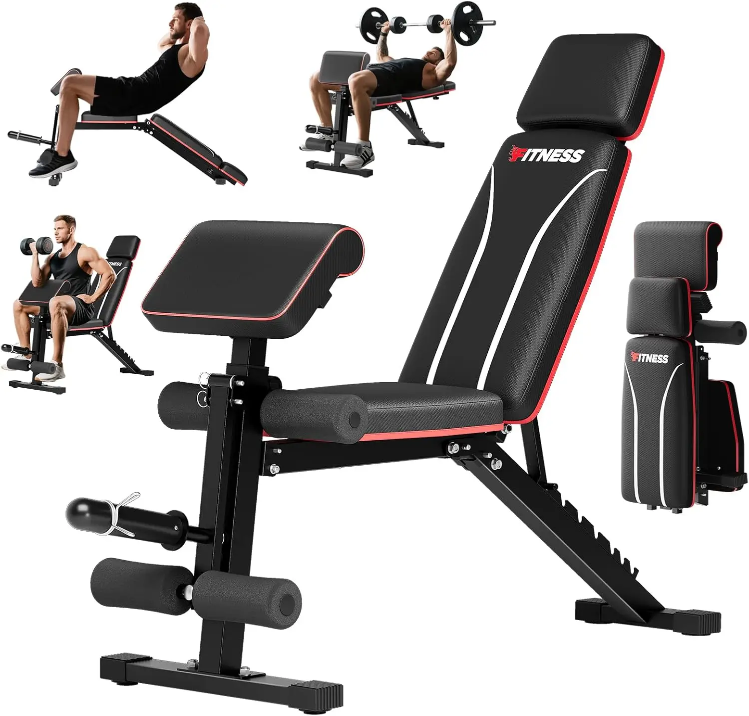 Verstellbare Hantelbank mit Beinverlängerung und Predigerpolster, 800 Pfund Trainingsbank für das Heim-Fitnessstudio, Flat Incline Decline Bench Press