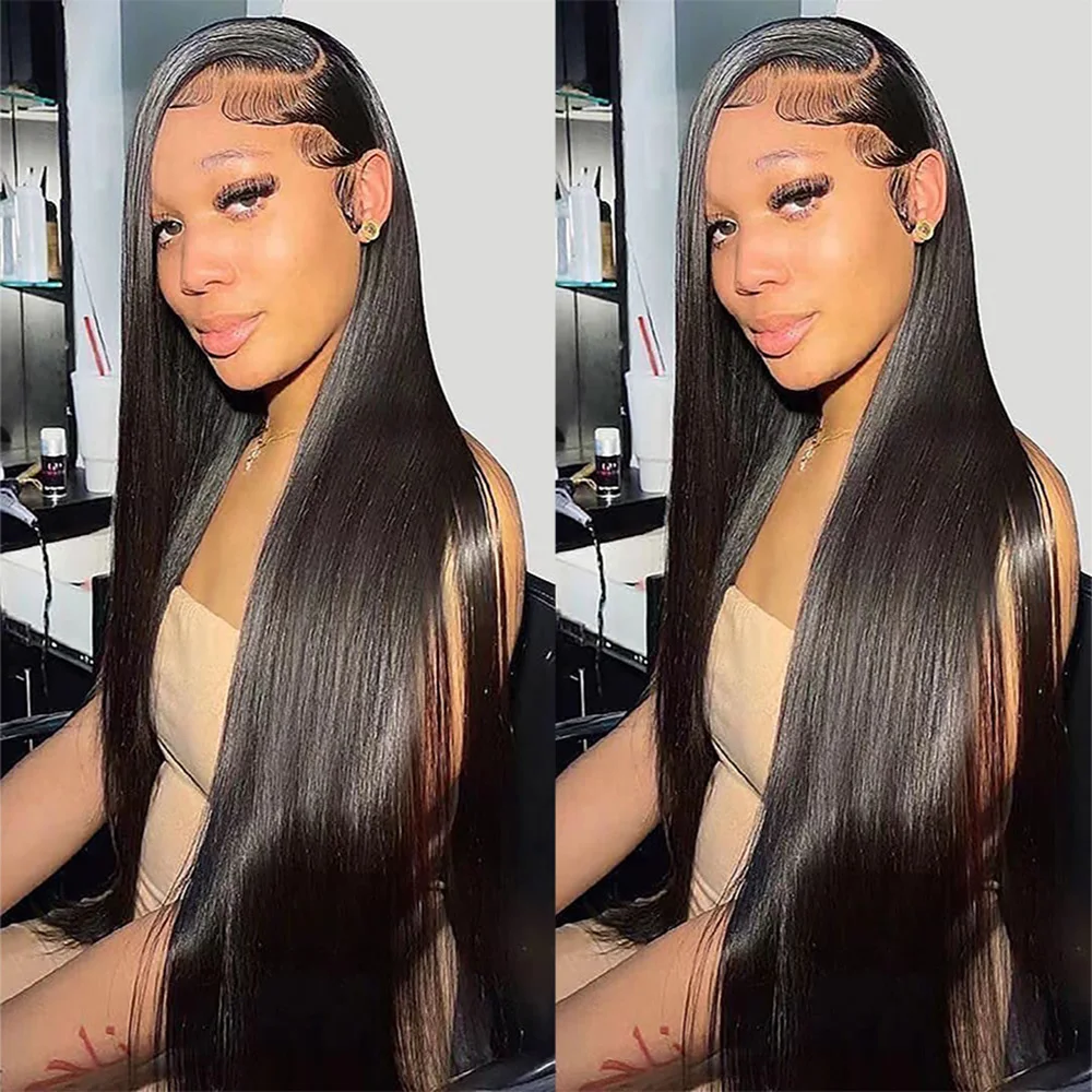 شعر مستعار برازيلي أنيق مستقيم للنساء ، شعر مستعار بدانتيل أمامي شفاف عالي الدقة ، منتوف مسبقًا بشعر رضيع ، كثافة بشرية ، 13x6