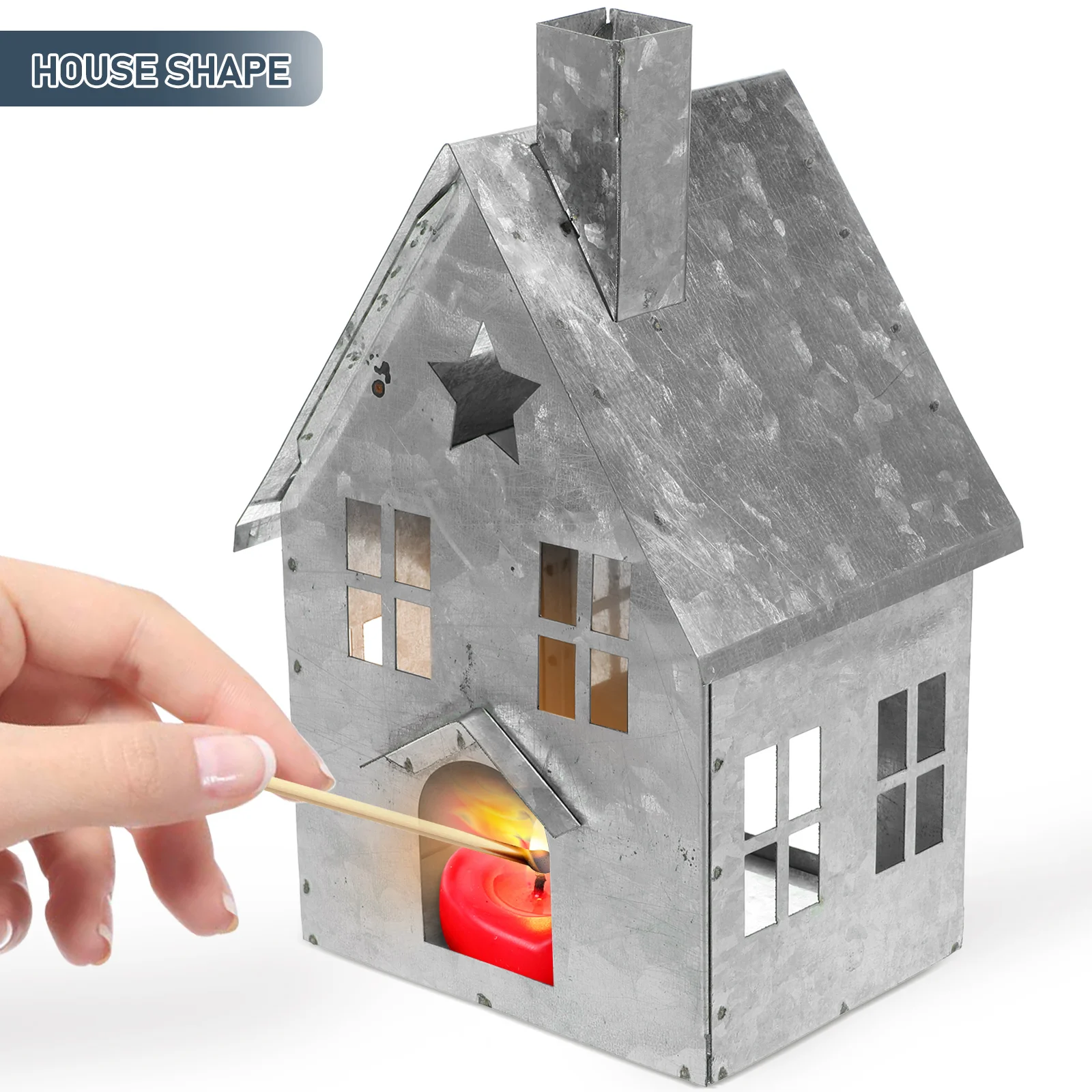 

Iron Holder House Shaped Vintage Decorative Tea Light Desktop Metal Christmas Party Wedding Decoration Modern Stick