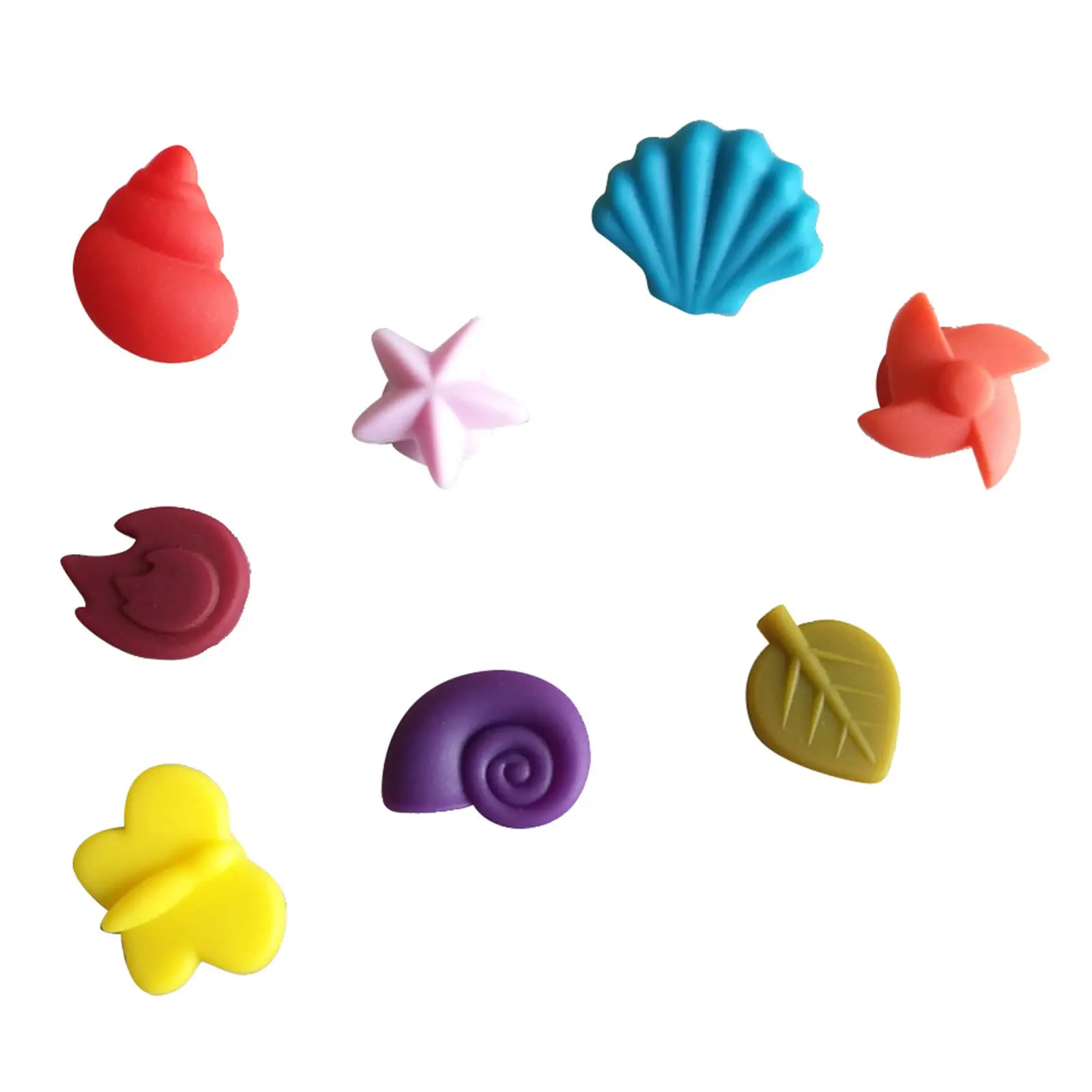 8Pcs Reusable Silicone Drink Markers Suction Cup Wine Glass Identifiers for Windows Mirrors Smooth Surfaces Leaf Conch Designs