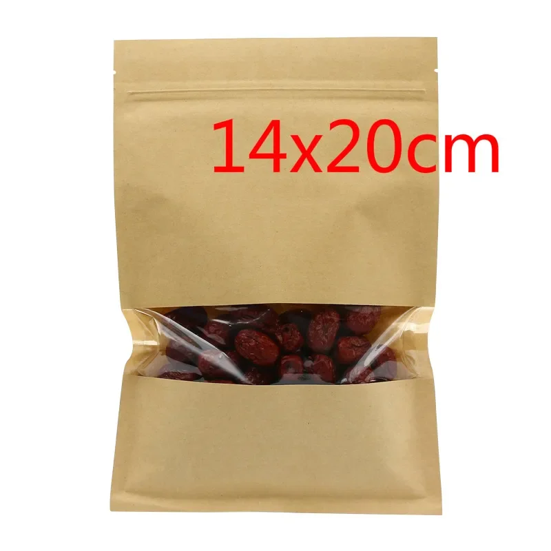 50Pcs 5.5''x7.9'' (14x20cm) Ziplock Reclosable Brown Kraft Paper Food Coffee Nuts Storage Bags W/ Clear Window Package Pouch