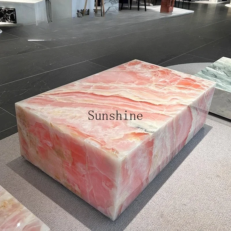Pink jade luxury stone living room floor coffee table marble Italian minimalist style  FT