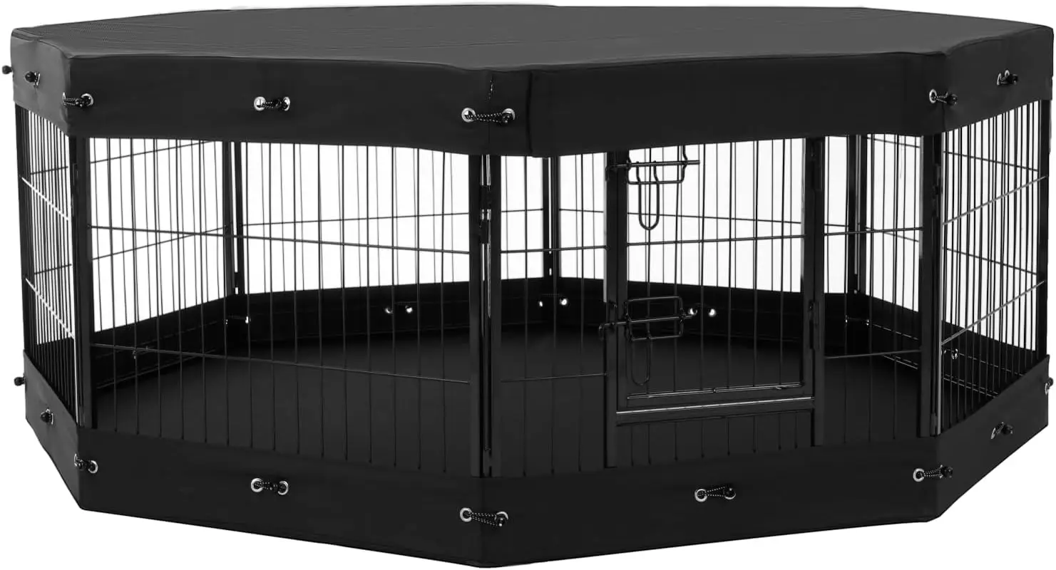 

Складной манеж для собак, 8-панельная металлическая ручка для упражнений для домашних животных, ограждение для собак 24 x 24 дюйма для внутреннего и наружного использования