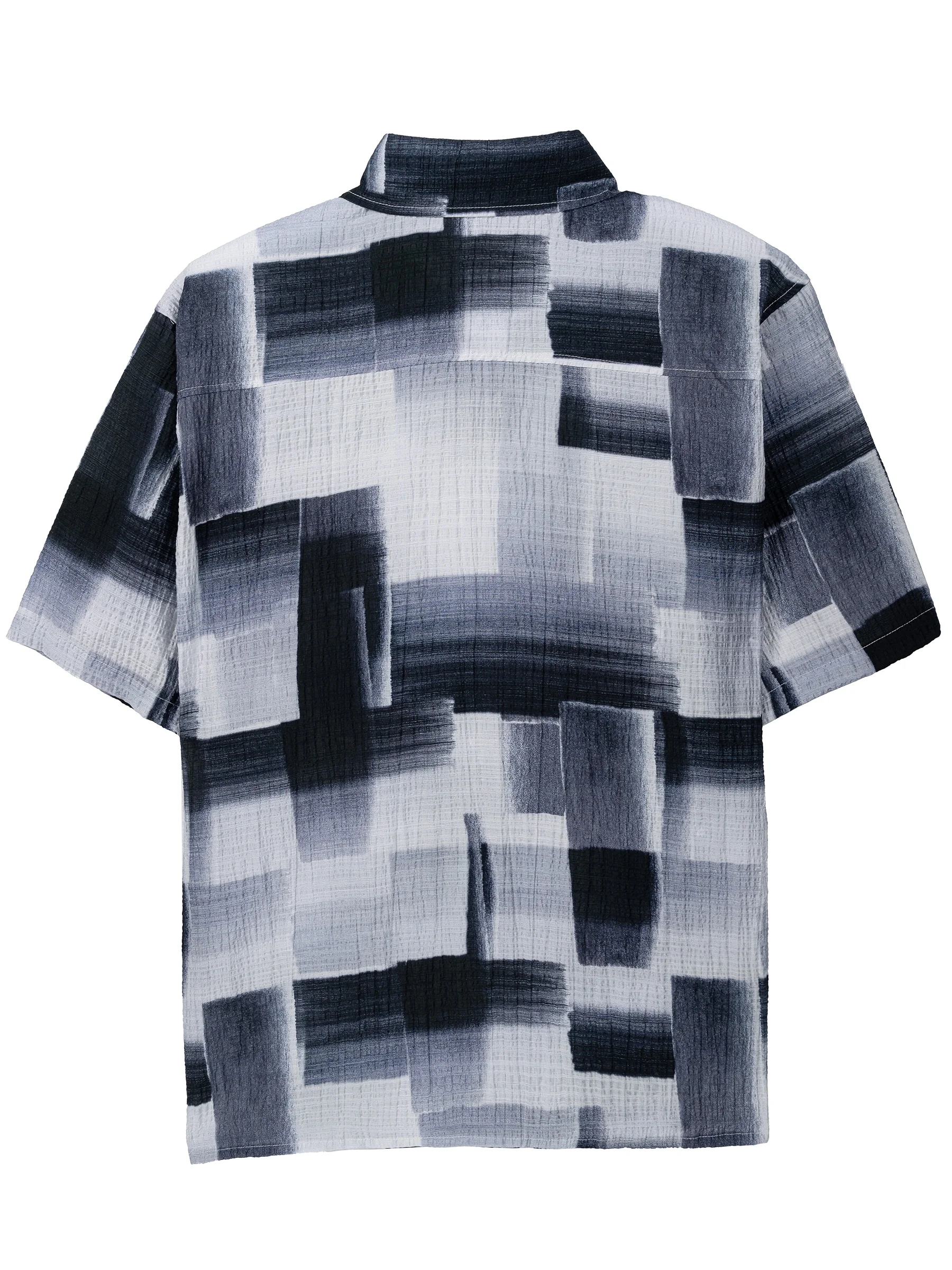 2025 Summer Men's Short-Sleeved New Style Shirt with Geometric Patterns, Casual Beach Collar Shirt