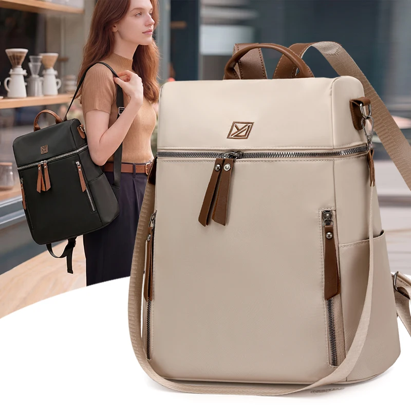 2026 Neue Modische Damen Wasserdichter Nylon-Rucksack, Lässiger Mehrtaschen-Tagesrucksack mit Großer Kapazität für Schule, Arbeit und Täglichen Arbeitsweg