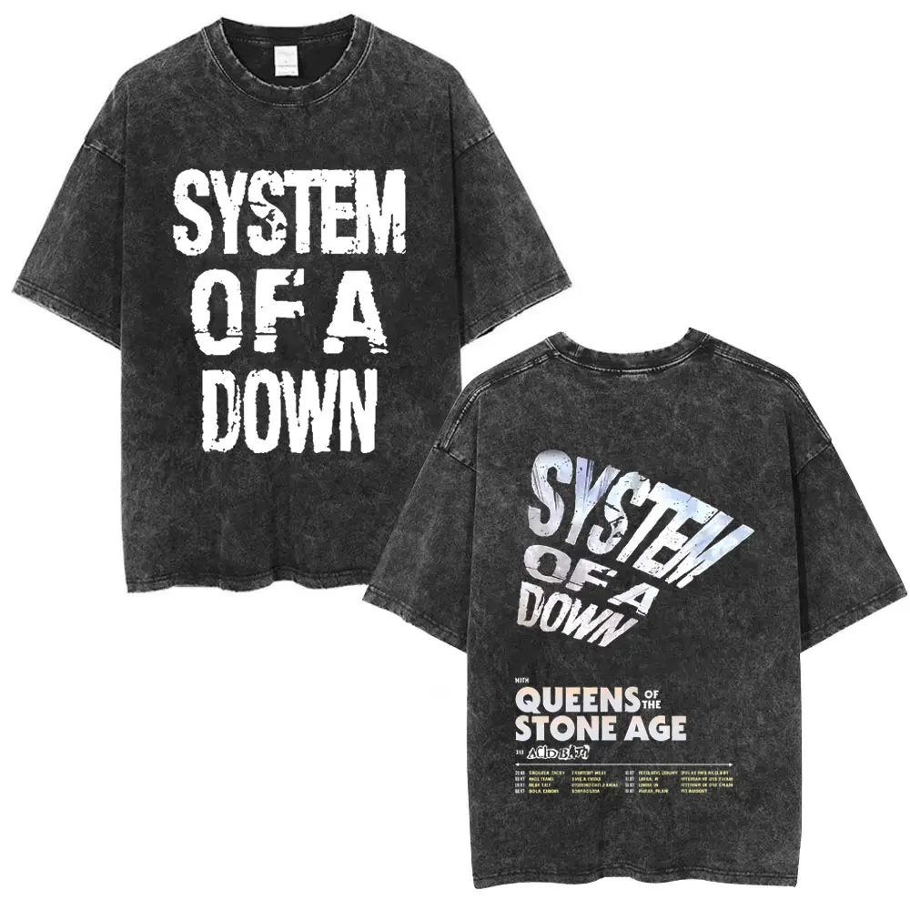 Washed Vintage System of A Down Tour 2026 T-shirt Men Women Rock Oversized T Shirts Men's Casual Cotton Short Sleeve T-shirts