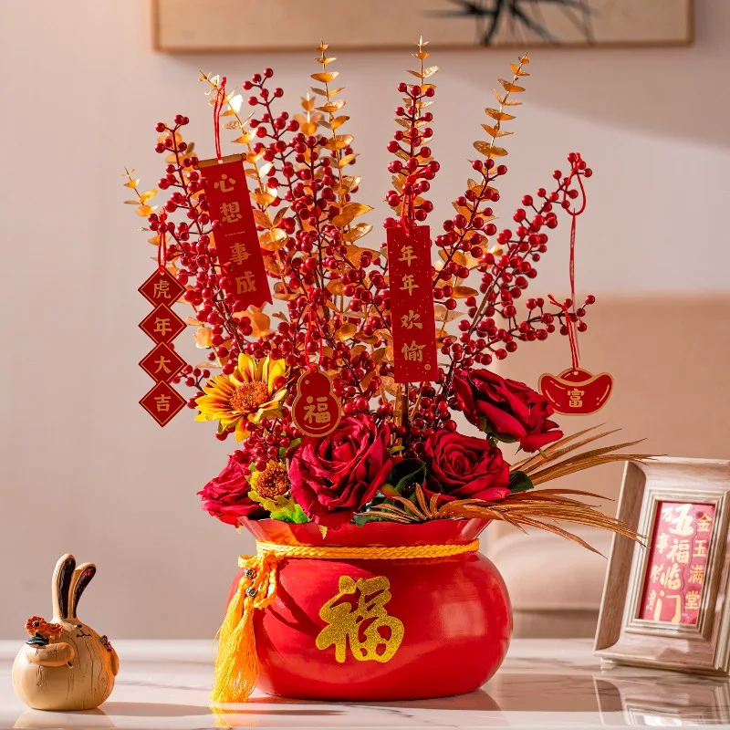 

Hongguo Fa Cai Guo Enters The House Daji Living Room Flower Arrangement Simulation Fake Flower Ornament