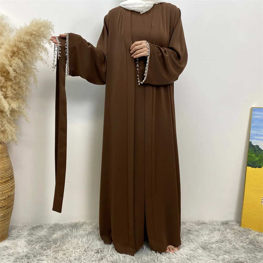 

Muslim Women Middle East Dubai Sleeveless Dress Loose Cardigan Jacket Robe Abaya Solid Color