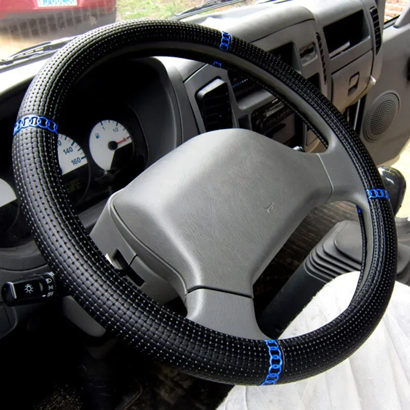 Truck Bus Vehicle Car Woven Leather Steering Wheel Cover Diameter -36 38 40 42 45 47 50cm Black Classic Covers