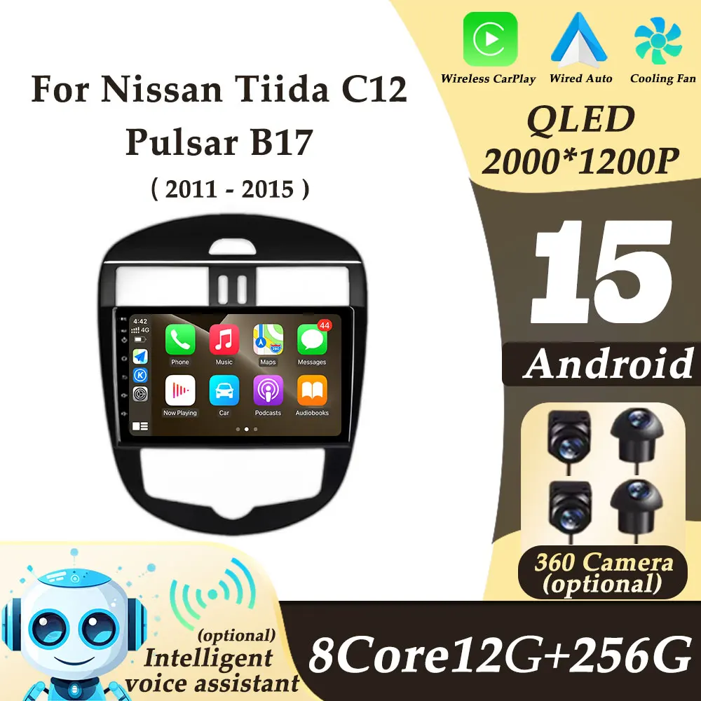 

For Nissan Tiida C12 Pulsar B17 2011 - 2015 Video Audio Car Radio Multimedi Player Android 15 CarPlay Split Screen No 2 din WIFI