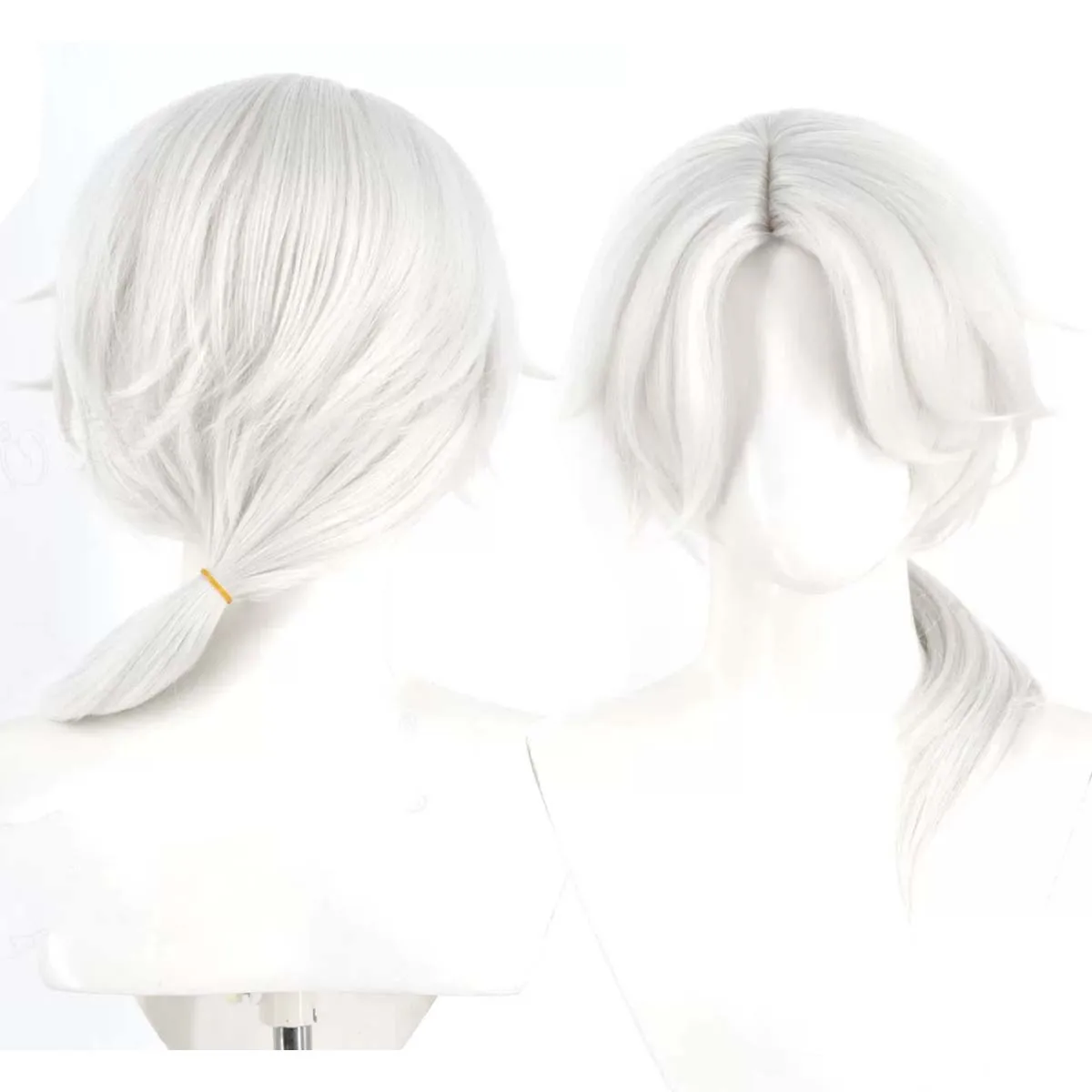 Men Anime Supernatural Task Force Xiao Yao Cosplay Wig Silver‑White Low Side Ponytail Heat Resistant Synthetic Hair For Comic