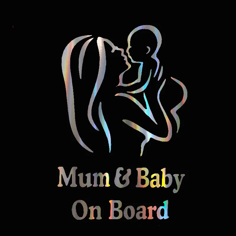 Warining Mum and Baby on Board Safety Car Stickers Creative Figure Styling Reflective Waterproof Paster Vinyl Decals,18cm*12cm