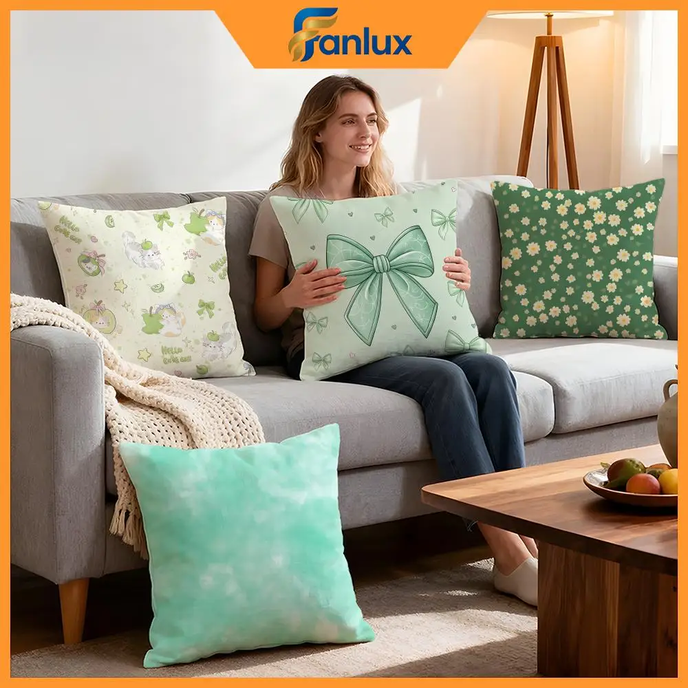 Mint green fresh background Cushion Cover 4Pcs Decorative Covers Soft Cushion Case for Sofa Couch Decor 40x40 45x45 Pillowcases
