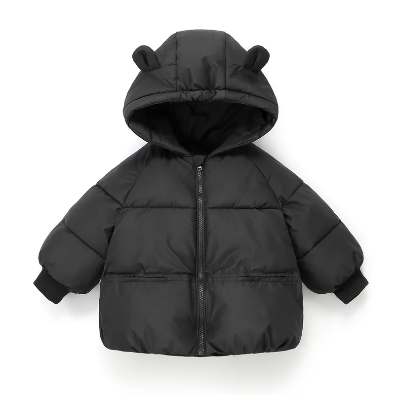 Combinaison à capuche coupe-vent monochrome pour tout-petits, veste chaude pour bébé, pardessus épaissi pour garçons et filles, habit de neige pour