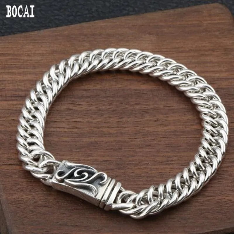 

BOCAI NEW Real S925 Sterling Silver Retro Popular Glossy Wild Men's Bracelet