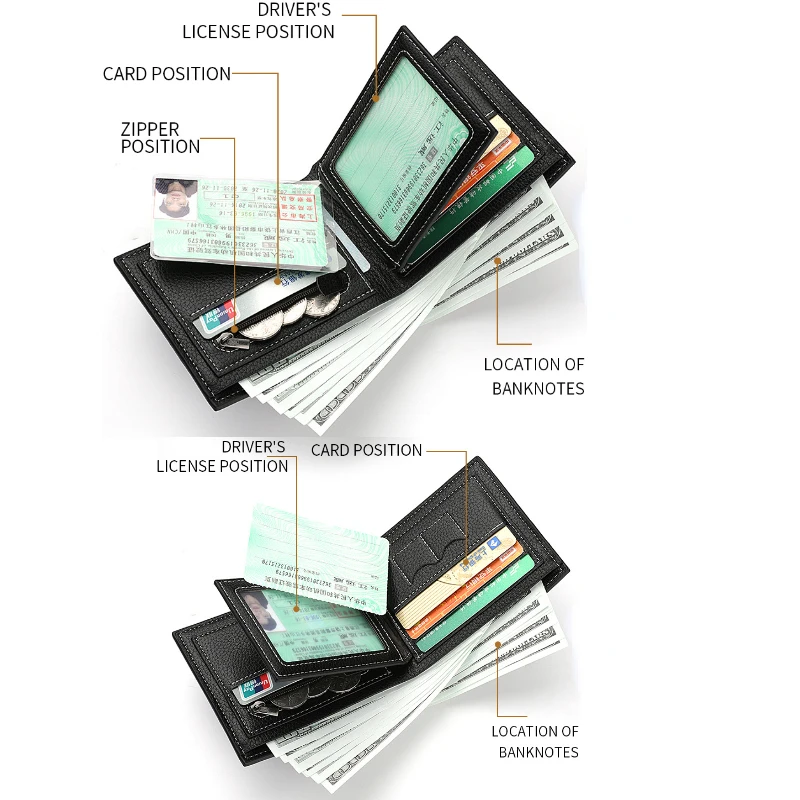 جديد الرجال المحفظة حامل بطاقة الائتمان سستة محفظة نسائية للعملات المعدنية عالية الجودة نمط ليتشي الأعمال محفظة قصيرة للرجال الأعمال المحفظة