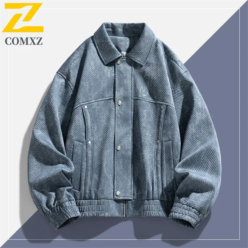 

COMXZ Men Coat Wear Resistant Lightweight Outdoor Travel Baseball Stand Collar Windbreaker Coat Trendy Preppy Jackets Streetwear
