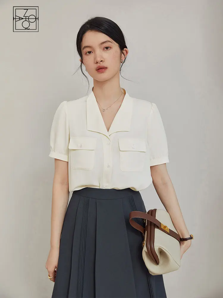 ZIQIAO Temperament Short-sleeved White Shirt for Women Commuter High-level Professional Chic Top Office Lady Summer New