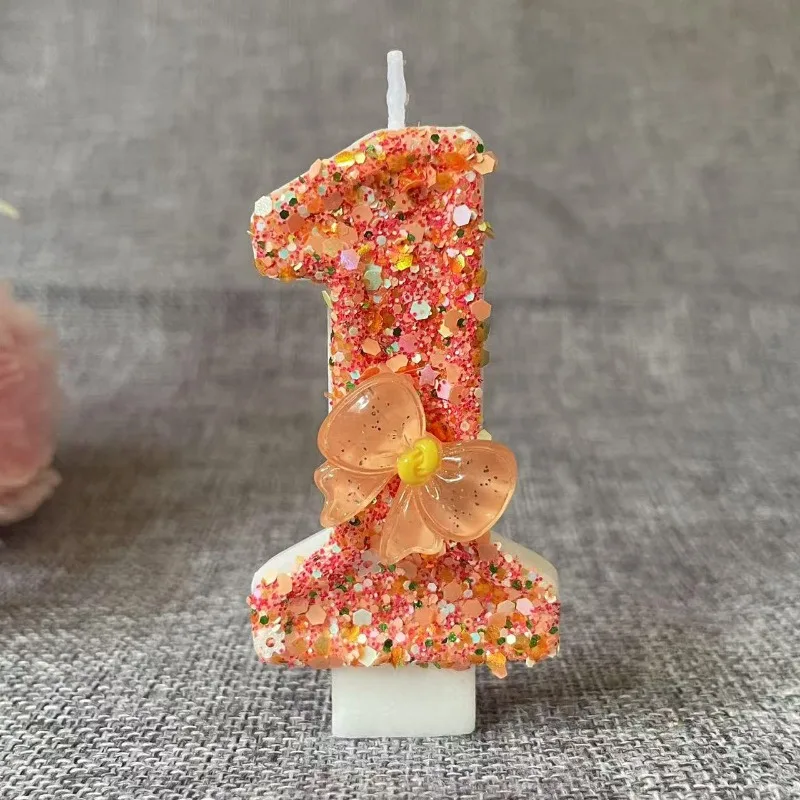 Geburtstagskerze Schleife Orange Kreative Zeremonie Überraschung Digitale Dekoration Kerze Blumenstil