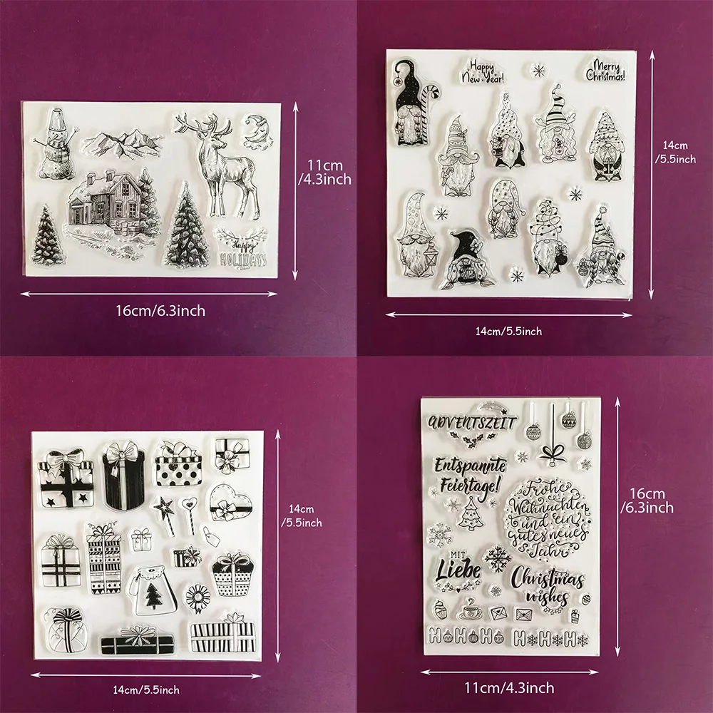 Christmas Clear Stamps, Gnome Elk Gift German Words Transparent Stamp for Scrapbook Card Making DIY Handmade Crafts