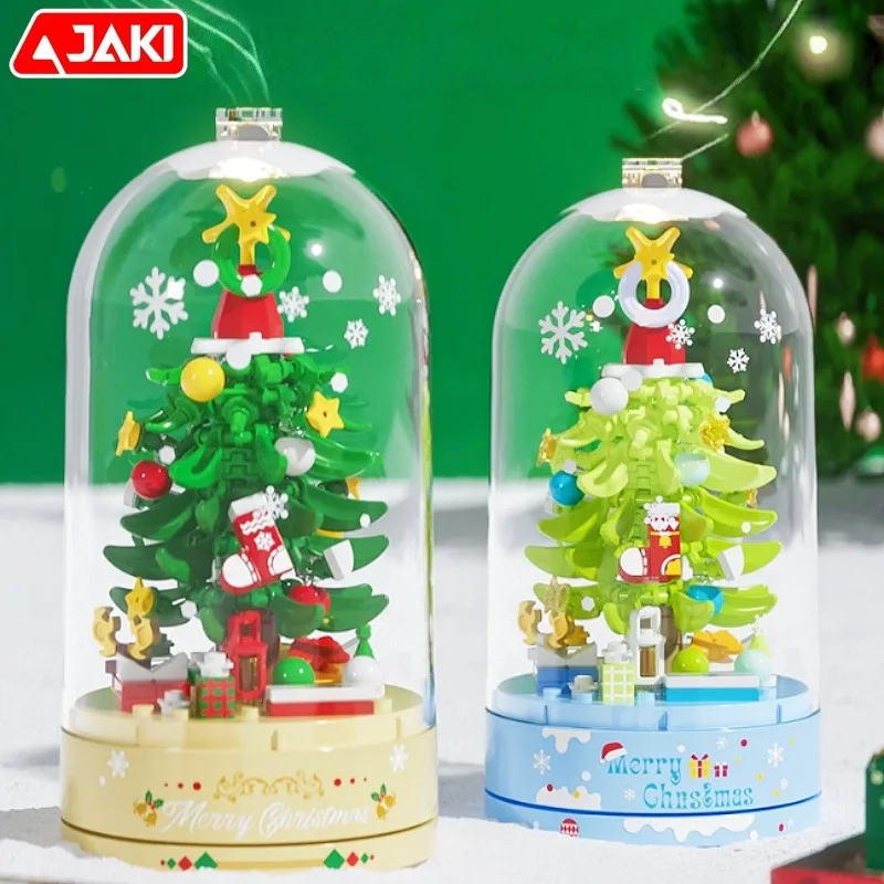 JAKI Kerstboom Muziekdoos Bouwstenen Kits Kleine Trein Montage Modellen Kinderen Speelgoed Kerstcadeau Set Ornamenten