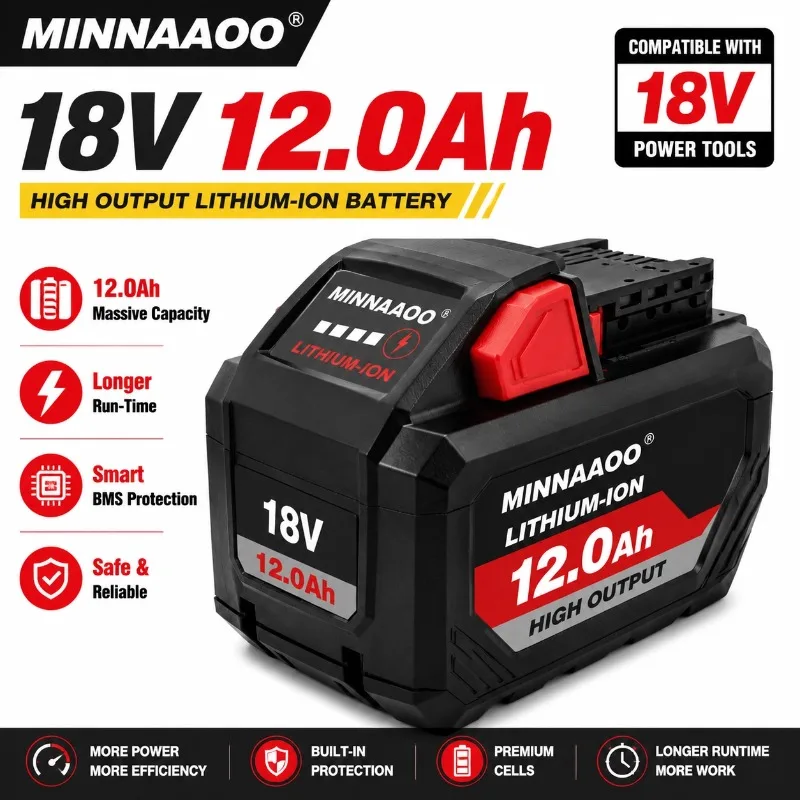 For Milwaukee M18 18V 12.0Ah Battery Pack Lithium Ion Rechargeable Battery High Capacity For Cordless Power Tools