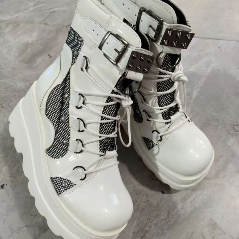 New Punk Style Women Boots Fashion Thick Sole Ankle Boots Exquisite Wedge Heel Casual Boots for Woman Designer Shoes Botas Mujer - Image 9