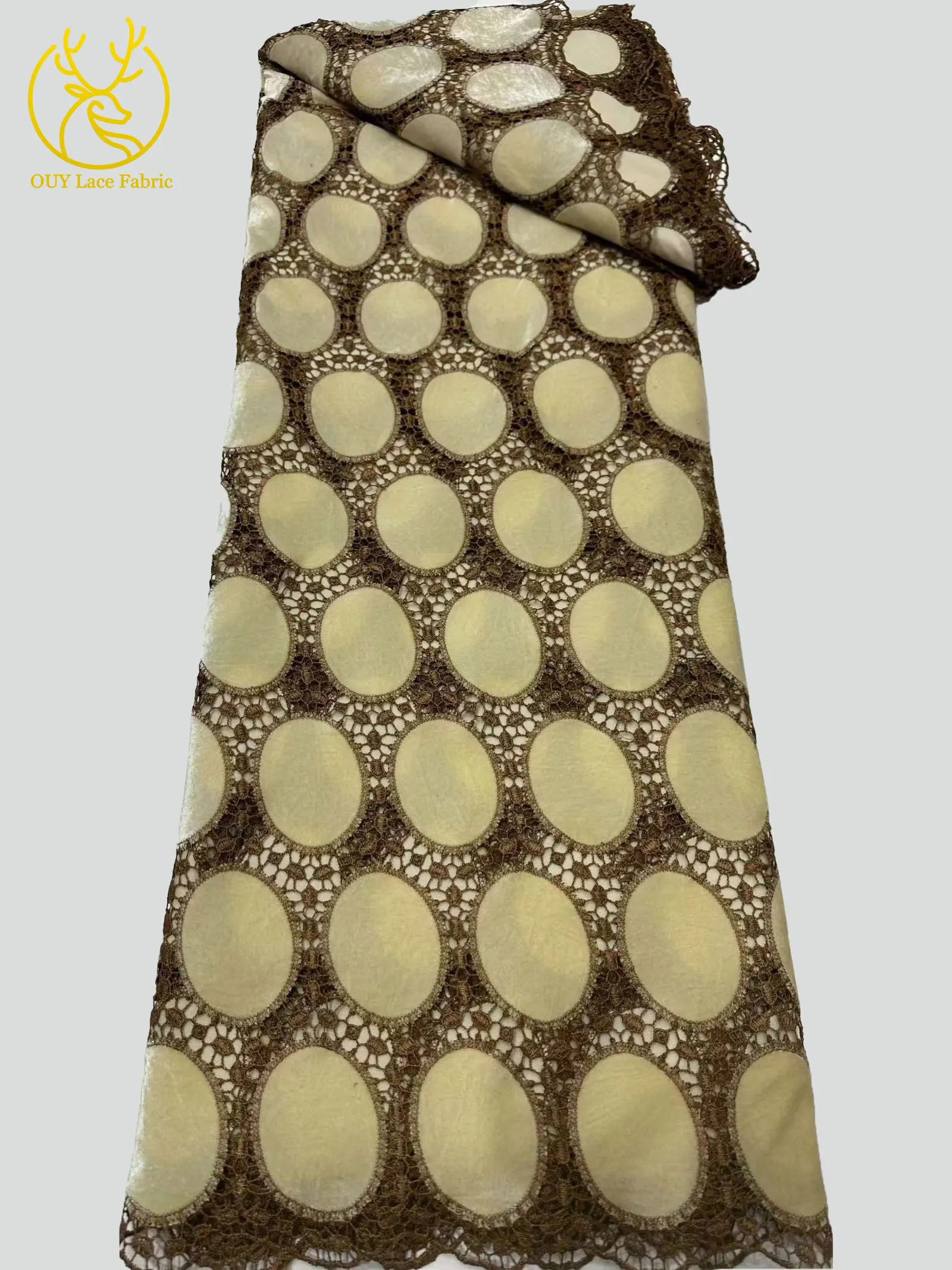 Luxuriöser Samt-Guipure-Stoff 2026 Hochwertige Afrikanische Stickerei Lasergeschnittener Stoff für Damen-Abendkleider 5 Yards – Detail 10