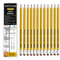 ดินสอ artexus #2 HB, แพ็ค12, ดินสอกราไฟท์หุ้มด้วยไม้จำนวนมาก, ดินสอเหลาก่อน #2, อุปกรณ์สำนักงานและโรงเรียน