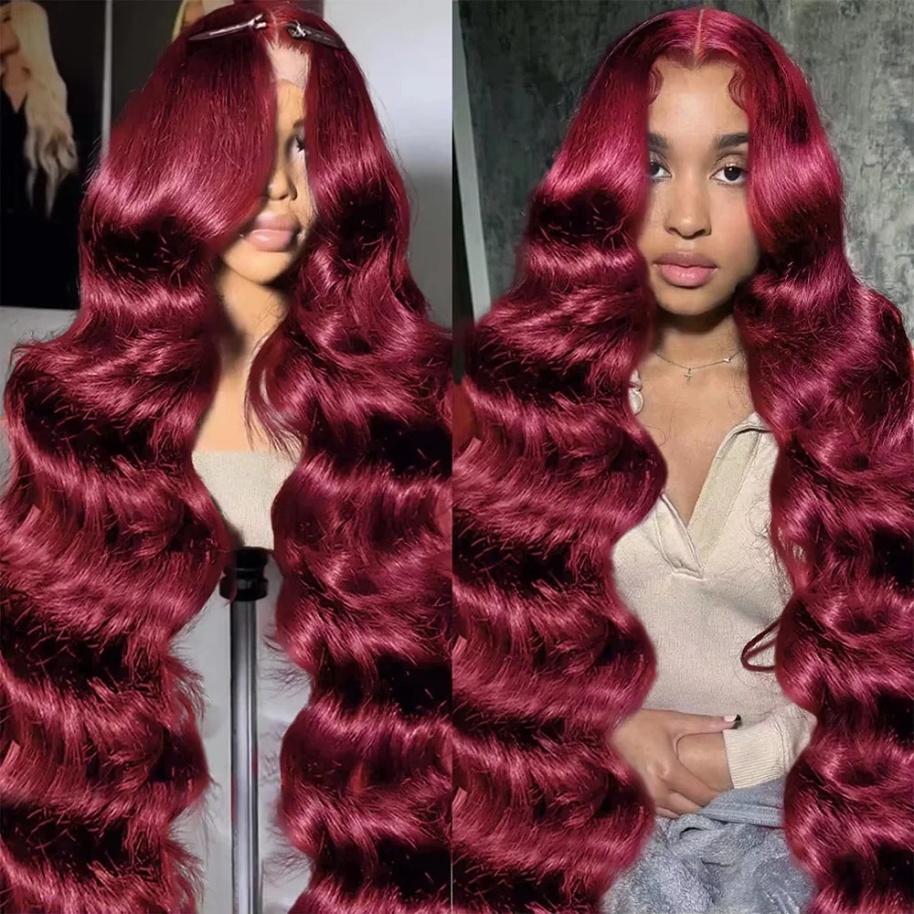 

99J Burgundy Body Wave Wig 99J Body Wave Human Hair Wig 200 Density 46 Inches Human Hair 13x6 HD Lace Frontal Wigs For Women