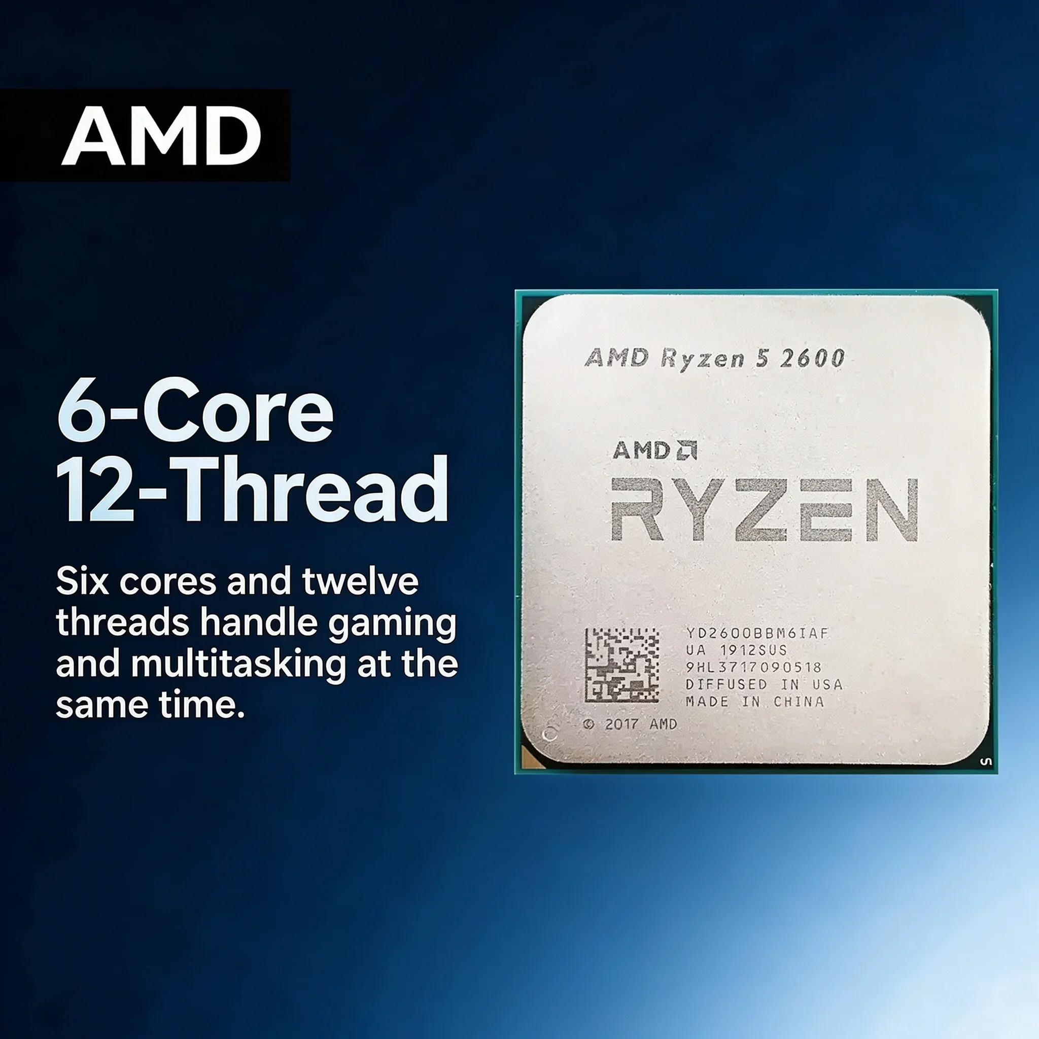 AMD Ryzen 5 2600 6-Core 12-Thread Gaming Desktop CPU 3.4GHz High Performance 16MB L3 Cache Processor AM4 Socket for Gaming PC