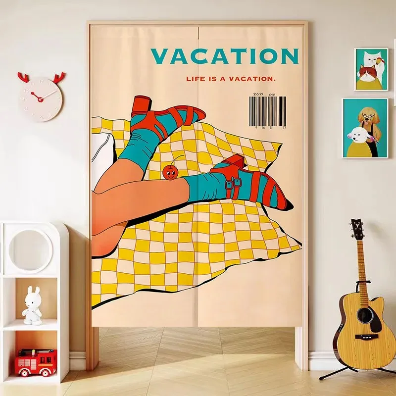 VIKAMA Street Skateboard Print Half-Length Curtain, Retro Comic Curtain, No-Drill Fabric Privacy Curtain, Bedroom Home Decor