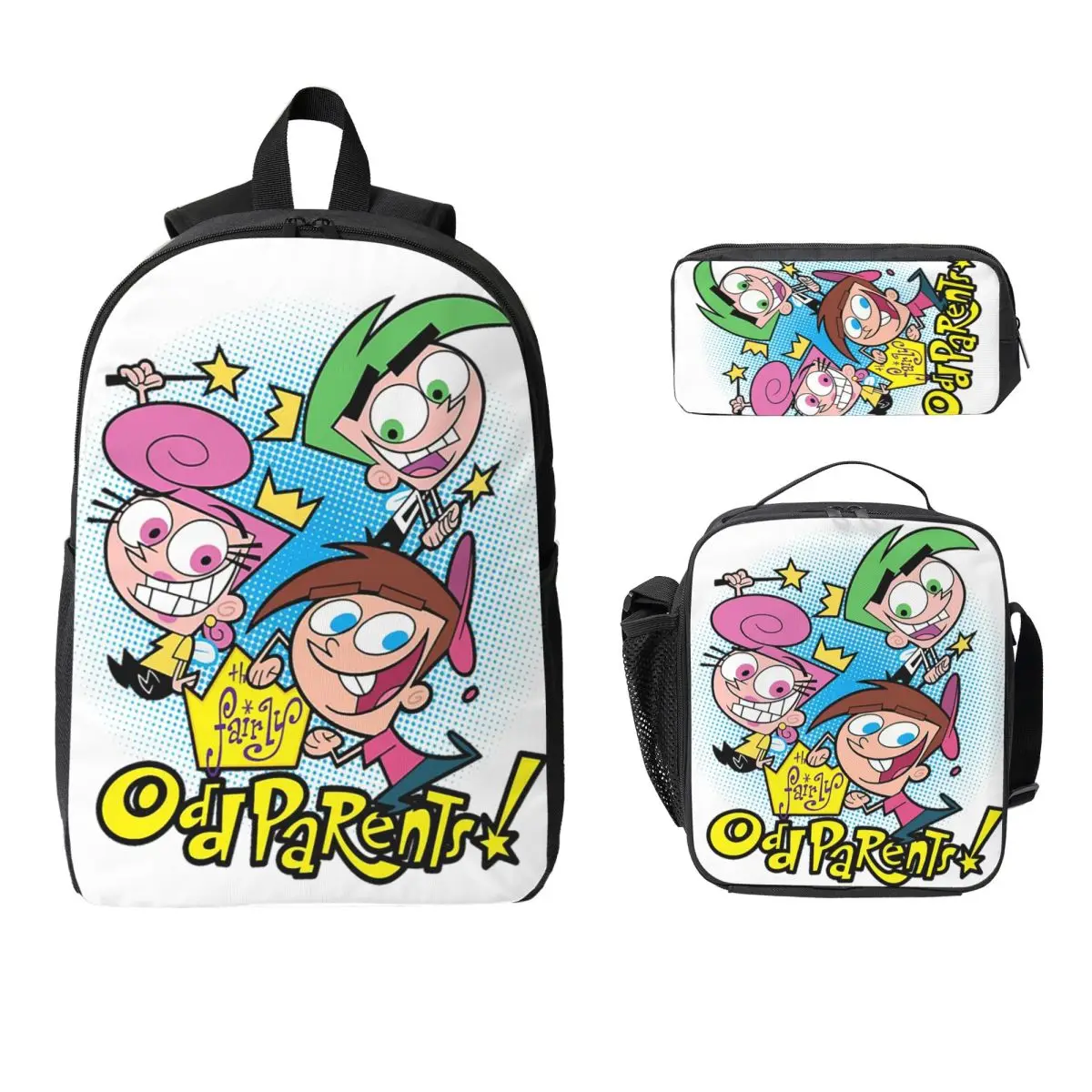 

Рюкзак Fairly Oddparents Cosmo, студенческая сумка для книг для мальчиков и девочек, школьная сумка, сумки на плечо для ноутбука, изолированная сумка для обеда 3 шт., пенал