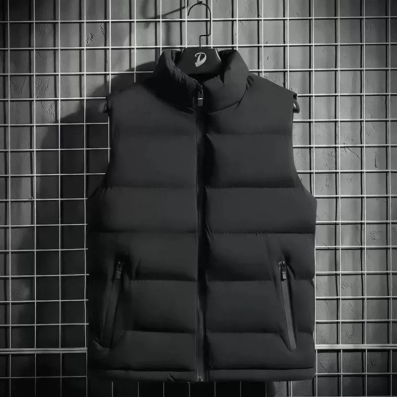 American Retro Oversized down Vest Men's Autumn Winter Stand Collar Open Cardigan Fleece Lined Thickened Warm Vest