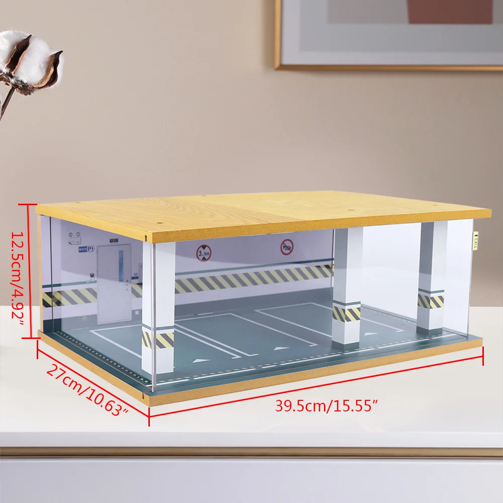 1/24 Scale Diorama Parking Lot Garage Display Box Table Ornaments  Car Model Scenery Background with Light Home Decor