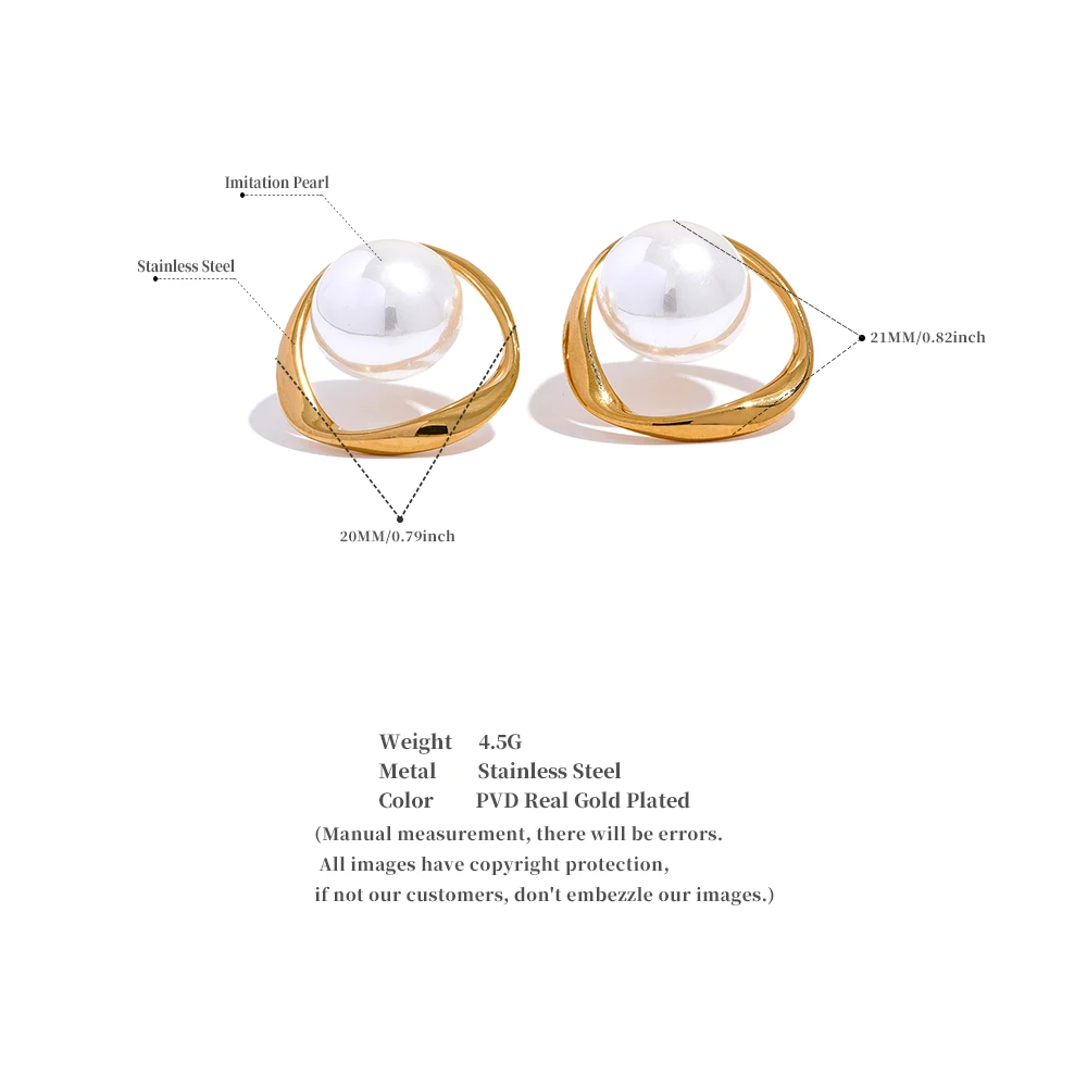 Yhpup Exquisite 316 Stainless Steel Simulated Pearls Round Hollow Stud Earrings Korean Fashion Jewelry for Women Chic Gala Gift