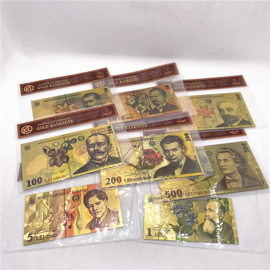 1pc Colored Gold Foil Plastic Romanian Banknote for 100th anniversary of the unification Romania souvenir