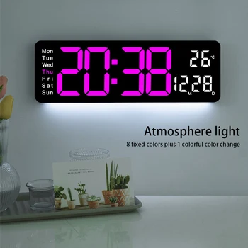 LED alarm clock digital wall clock bottom ambient lights 10 brightness adjustable large display power cord wall clock for home