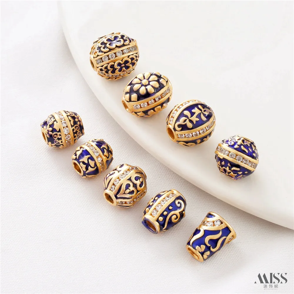 

18K Gold Color Matte Gold Blue Glaze Blue White Porcelain Pattern Bead-separated DIY Bracelet Necklace String Jewelry Accessorie