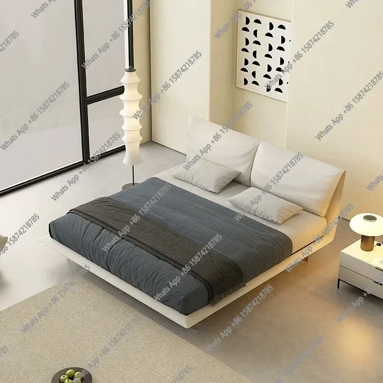 

N49 J Итальянская минималистичная кровать с ушками слона, первый слой из воловьей кожи, двуспальная кровать для главной спальни, 2*2 метра, большая кожаная кровать Cre