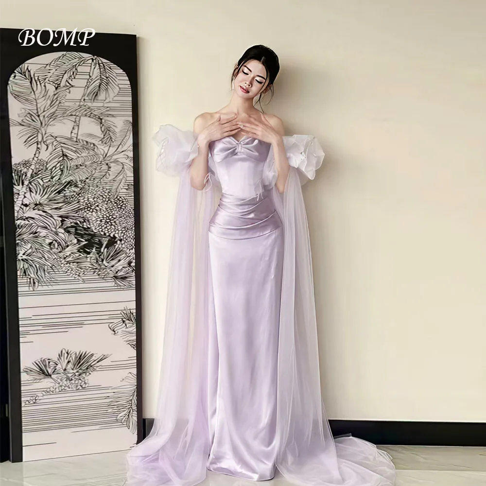 

BOMP Elegant Light Purple Wedding Party Dress with Jacket Bow Sweetheart Pleat Mermaid Floor Length Satin Evening Gown Custom