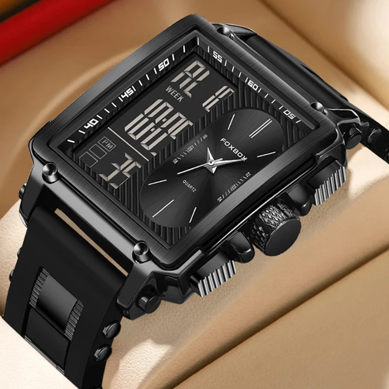 FOXBOX 2024 New Fashion Luxury Mens Watches Top Brand Silicone 30m Waterproof Digital Analog Quartz Chronograph Wristwatches