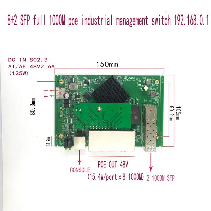 Manajemen IP 8-port 10/100/1000Mbps PoE saklar Ethernet modul dikelola saklar modul dengan 2 Gigabit SFP Slot gigabit Switch