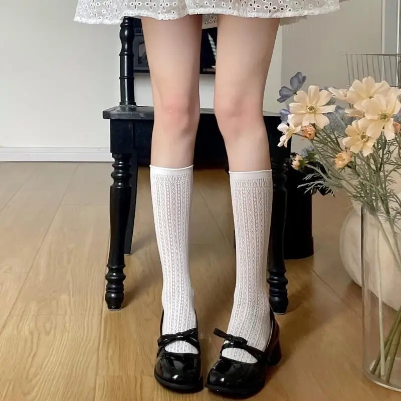 195E estilo Ballet ahueca hacia fuera los calcetines encorvados encaje malla con estampado rayas Harajuku calcetines