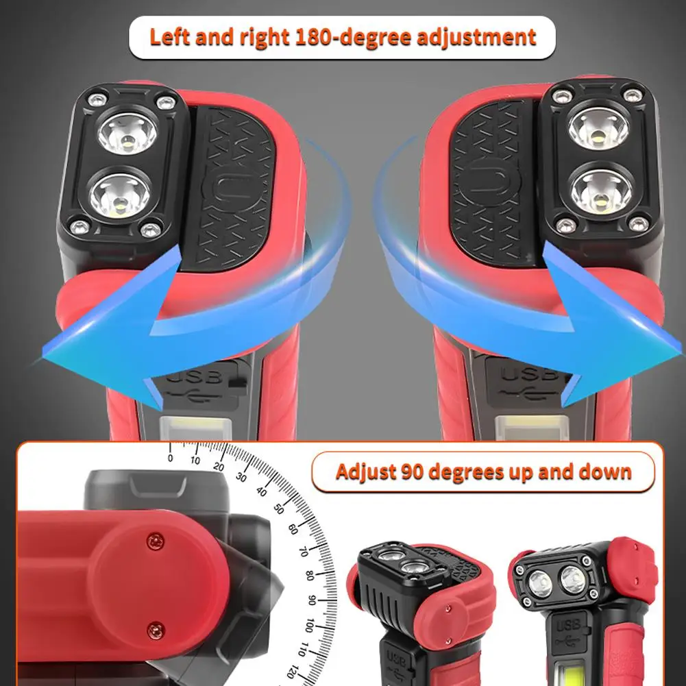 ضوء عمل COB صغير محمول مع رأس مصباح قابل للدوران، شفط مغناطيسي من النوع C، شحن سريع، مشبك متعدد الوظائف مقاوم للماء
