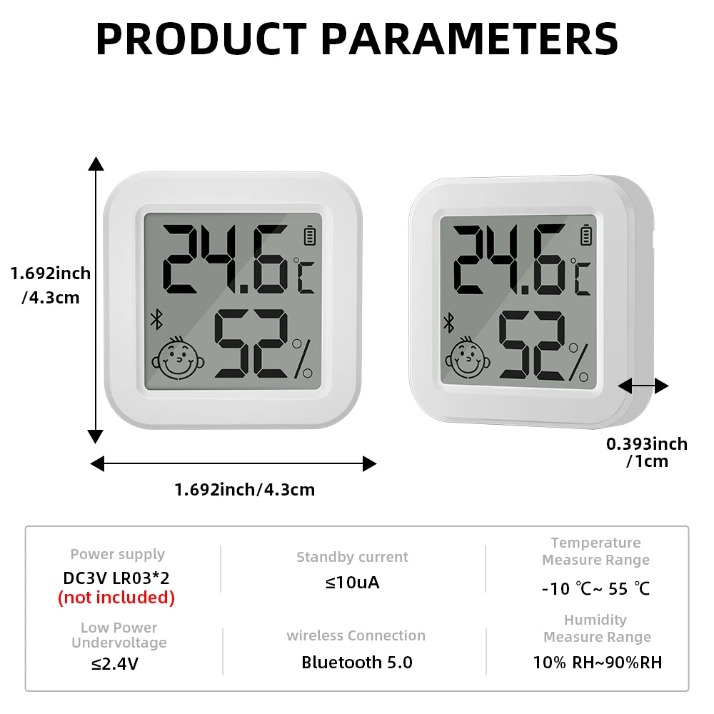 Mini higrómetro eléctrico inteligente con Bluetooth, Sensor de temperatura y humedad, termómetro LCD, aplicación de Control remoto para el hogar,