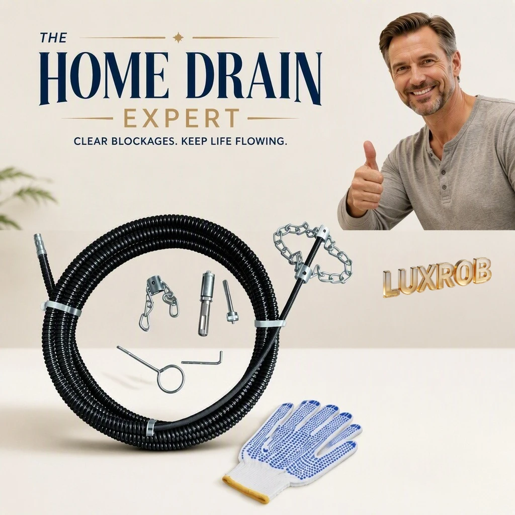 Heavy‑Duty Pipe Dredging Auger Snake,Galvanized Chain Head,Drill & Hammer Bit Adapter Metal Reinforced Drain Cleaner Tool