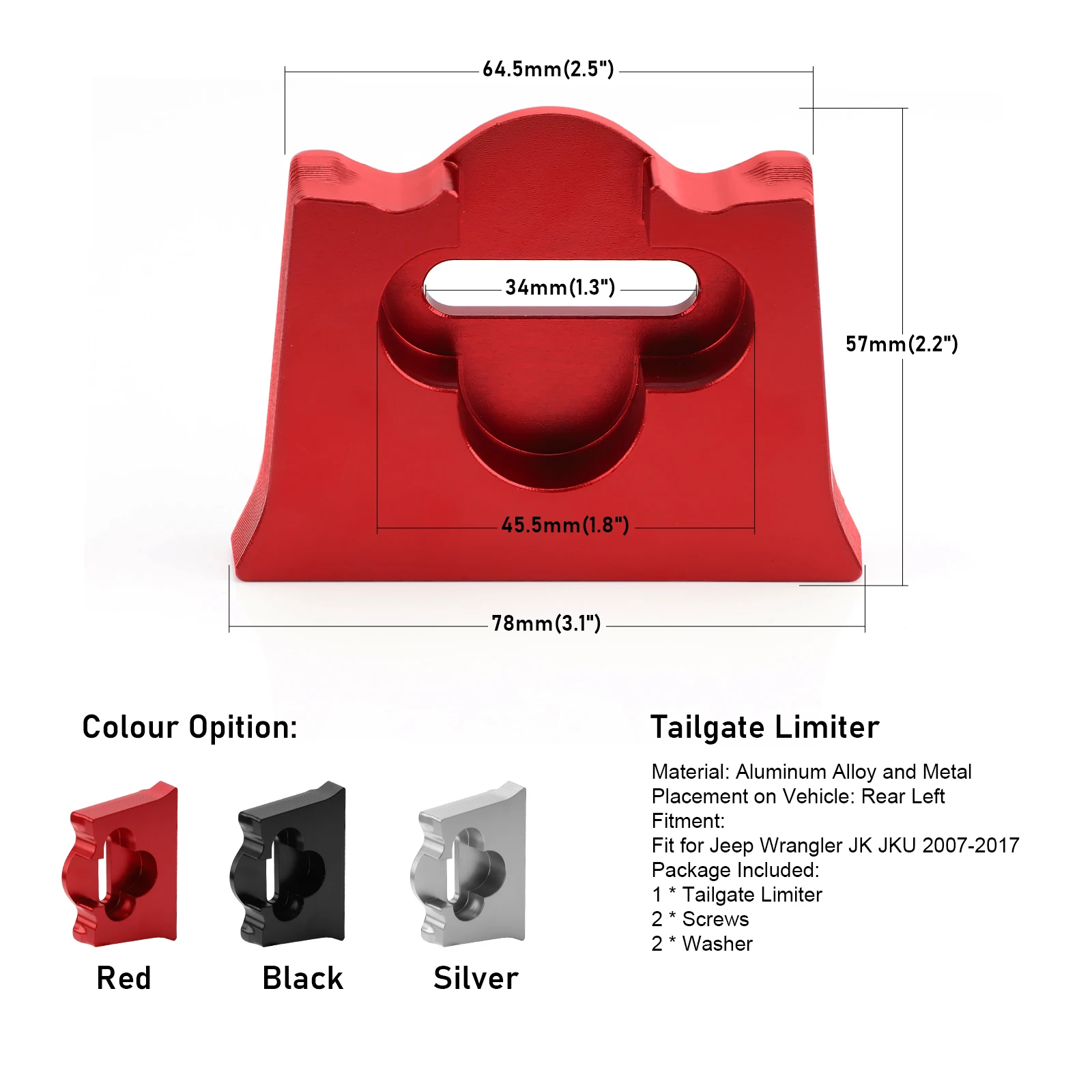 CNSPEED  AluminumTailgate Limiter For Jeep Wrangler JK & Unlimited 2007-2018 2Door/4Door Models Rear Trunk Door Latch Stoppe