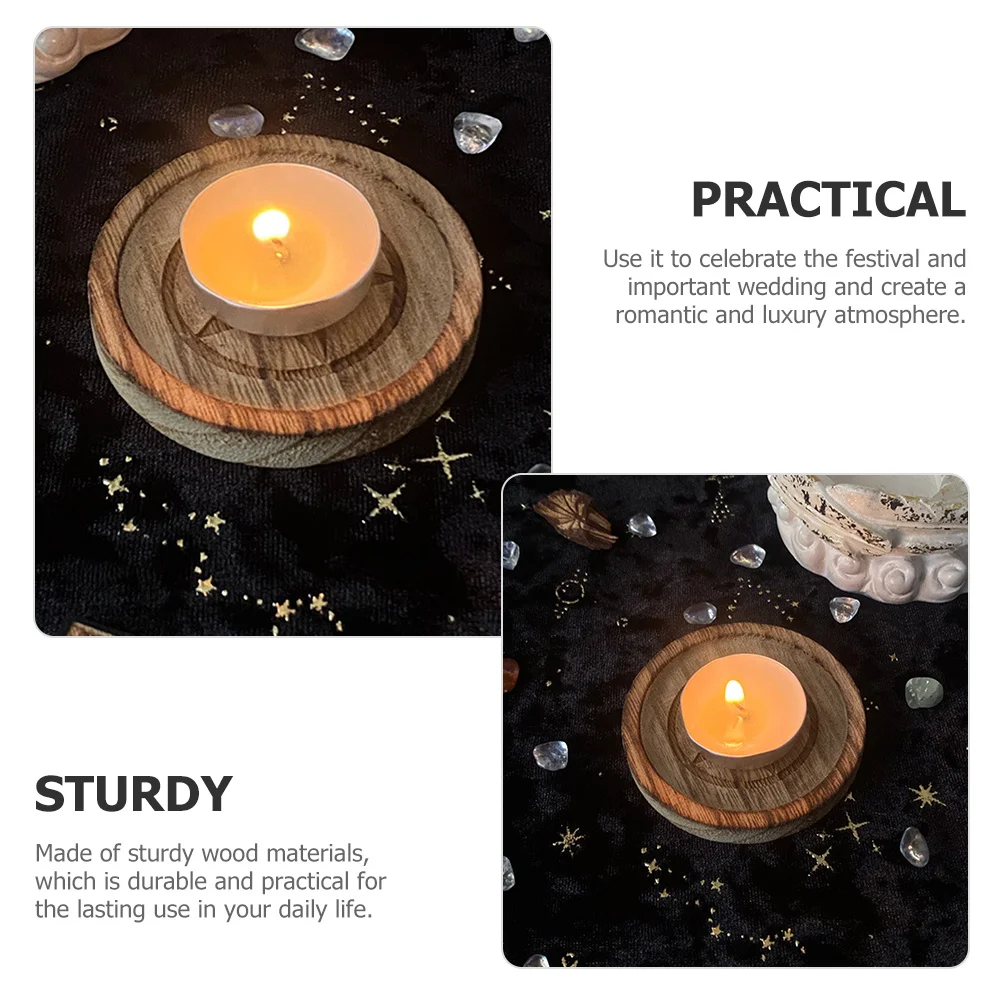 

Wooden C Pentacle Pentagram Single Holder C Wood Round Disc Wax St Ceremony Accessories Display Plate
